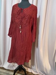 Indigo Rose Womens Size L Dress Peasant Burgundy Lace Ties Boho Gauze