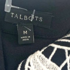 Talbots Black Shift Dress Medium Womens Embroidered Neck Party Preppy Minimalist