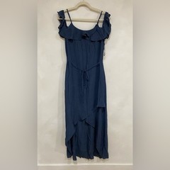 Wishlist Ruffled Tie Belt Maxi Dress Navy Small NWOT