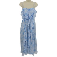 NEW Storia Women Medium Blue Bird Botanical Flower Ruffle Ruched Sundress Dress