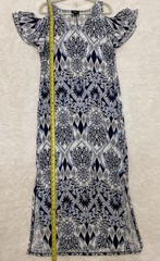 MSK Womens Blue Geo Print Cold Shoulder Maxi Dress Large Slit Flutter Sleeve