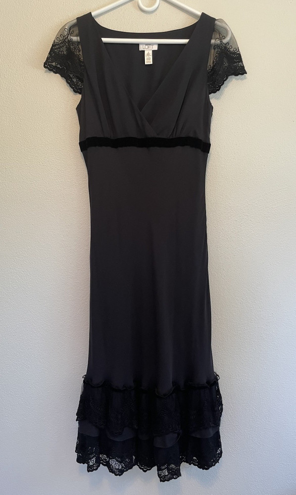 Ann Taylor Loft Y2K Babydoll Silk Lace Midi Dress Women size 8 Whimsigoth