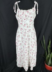 Linen Blend Floral Cottage Midi Dress M Ditsy Dainty Coquette Prairie Romantic