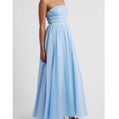Lulus Calais Strapless Pleated Light Blue Maxi Dress New!