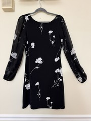 WHITE HOUSE BLACK MARKET Women Floral Chiffon Ties U Back Shift Dress Small