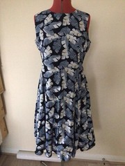 Leaf Print Maine New England Summer Midi Dress Size 14 Flattering Fit