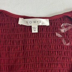 Row A Womens Sz M Square Neckline Long Sleeve Smocked Bodycon Dress Red Burgundy