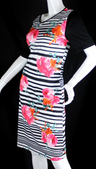 {JOURNEY FIVE} Dress Sz. XL Black/White Stripe Pink Floral Jersey Stretch