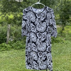 Midi Shift Dress Size Medium Black White Paisley Fairy Office Work
