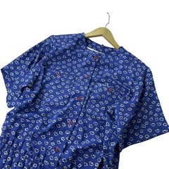 Vintage Liz Roberts Womens 8 Blue Floral Pleated Midi Dress Button Front Pockets