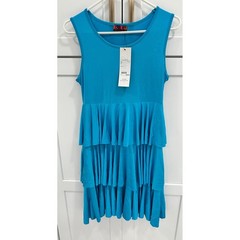 ISLE Apparel Turquoise Blue Tiered Ruffle Sleeveless Mini Dress Small NWT