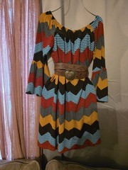 R. Rouge Multicolor Chevron Off Shoulder Knee Length 3/4 Bell Sleeve Dress S