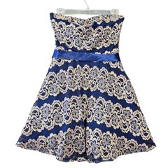 As U Wish Blue Mini Dress Stretch Preppy Lace Strapless Tie Back Womens Size M