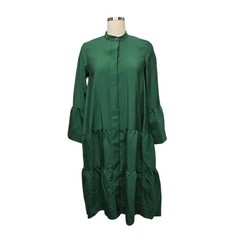 COS Emerald Green Tiered Modal Midi Dress Band Collar Long Sleeve Size 2 NEW
