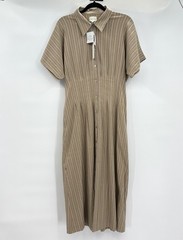 Adelyn Rae Audrey Stripe Cotton Blend Maxi Mocha Button Up Shirt Dress Large NWT