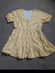 Yellow Gingham Cottagecore Peplum Blouse 100% Cotton Size 12
