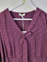 Albaray Jacquard Polka Dot Bow Neck Tie Dress Burgundy Size 12 £89 RRP New