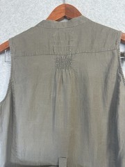 Malvin 100% Linen Sleeveless Button Midi Dress S Gray Belted Fit Flare Casual