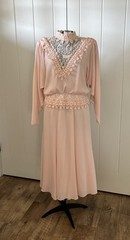 Vintage 1980’s Denise Fashions Pale Peach Victorian Dress With Lace Union Label