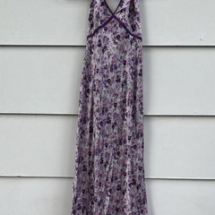EXPRESS PURPLE PINK FLORAL SILK MAXI DRESS V-NECK STRAPPY LINED ZIP 11/12