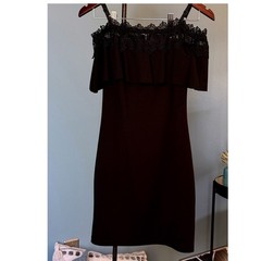 Black Off Shoulder Lace Trim Dress Ruffle Cocktail Party Date Night By&By Sz 7