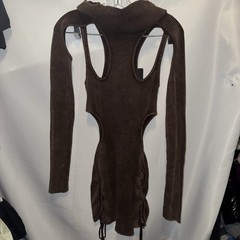 Dolls Kill Darker Wavs Compression Ruched Mini Dress Size large brown Goth NWT