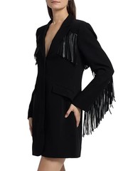 NEW, Cinq à Sept Joelette Fringe Blazer Minidress in Black Sz 10 #MD1976