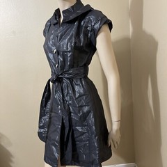 Women’s Grey Metallic Polyester Casual Glitter Belt Lined Size S Button-up Dress