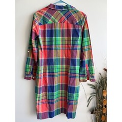 Talbots Womens Multi Color Plaid Madras Shirt Dress Size 14 Long Sleeve Cotton