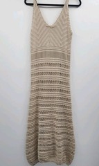 Solitaire crochet Tan Maxi Dress Womens Large Beige Boho Beach Sleeveless NWT