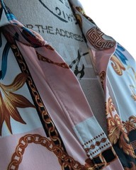 ​Guess Baroque Chain Print Bodycon Shirt Dress Pink Gold Long Sleeve Small Y2K