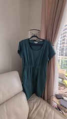 Calvin Klein Bottle Green Dress Size 10 Performance Stretch Drawstring Waist