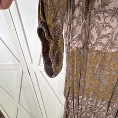 Renee C. Brown/Beige Paisley Maxi Dress V-Neck Balloon Long Sleeve Sheer L
