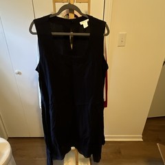 Cynthia Rowley Linen Black Solid V-Neck Shift Dress Sleeveless Knee Length 1X