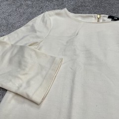 H&M Long Maxi Shift Dress Womens Small Ivory Solid Long Sleeve Round Neck Work