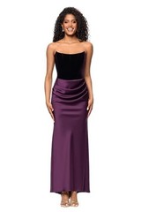Betsy And Adam Womens Velvet Strapless Drape Floor Dress Size 10 Plum-DEFECT