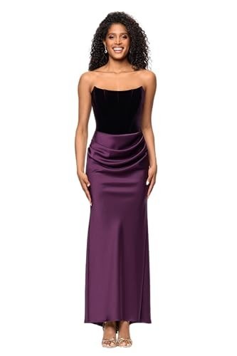 Betsy And Adam Womens Velvet Strapless Drape Floor Dress Size 10 Plum-DEFECT