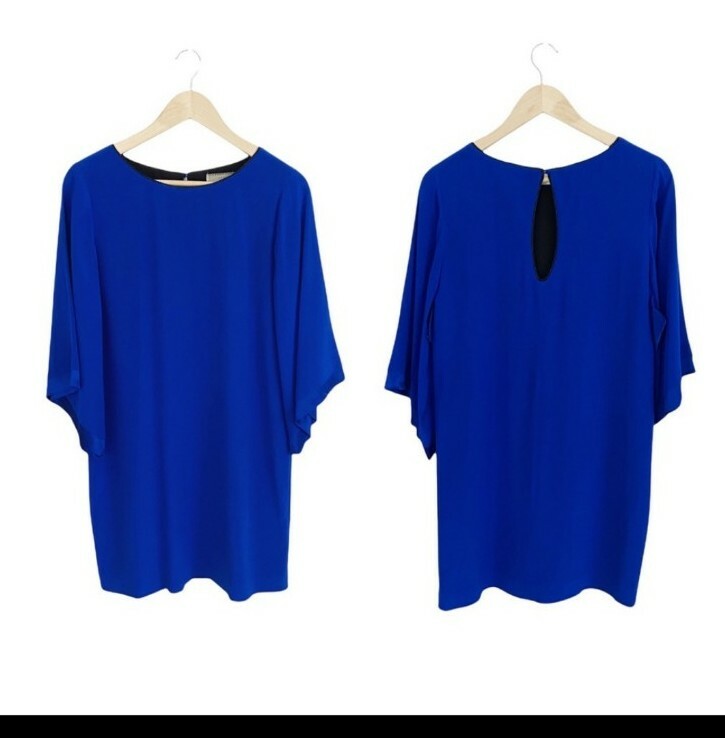 anthropology Cluny Womens Dress Blue Sleeved Silk Size 8