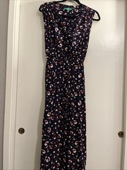 Dip Maxi Dress Sleeveless Navy V Neck Blue And Modern Print Women’s Size 14