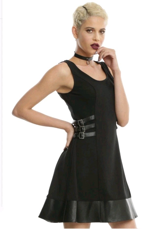 Hot Topic Side Buckle Fit And Flare Black Dress Women&rsquo;s Size Medium Goth Punk