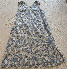 J. Jill Women’s Plus 3X Blue White Floral Linen V-Neck A-Line Midi Dress