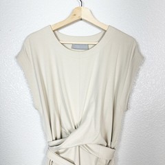 Modern Citizen Womens Fei Tie Front Organic Cotton Midi Dress Luxury Beige XL