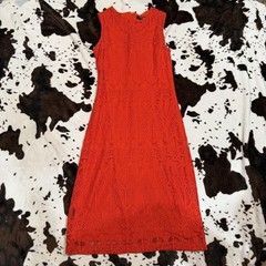 Sharagano Red Lace Sheath Dress Sleeveless Midi Cocktail Size 2