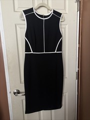 Calvin Klein Women&rsquo;s Sleeveless Knee Length Sheath Dress Size 10, Black/White