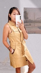 W Worthington Tan Button Front Dress With Belt And Pockets Size Medium RN 93677