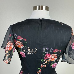 Mac Duggal 55673 Black Cocktail Dress Floral V-Neck Fit and Flare Mini Size 2
