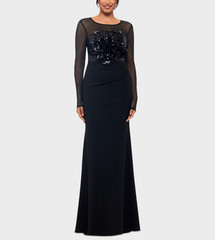 Betsy & Adam Sequined Rosette Illusion Gown MSRP $309 Size 2 # 12B 2522 Blm