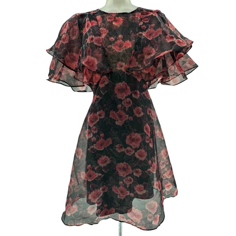 Topshop Roses Tulle Mesh Layered Flutter Ruffle Babydoll Dress Lined US Sz 4