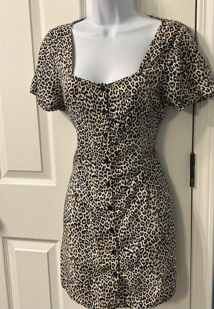 80s Y2K Punk Leopard Mini Button Up Dress Retro Motel Grunge Travel Pinup