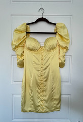 Oh Polly Babydoll Yellow Satin Mini Dress Womens Size 6 Cottagecore Party